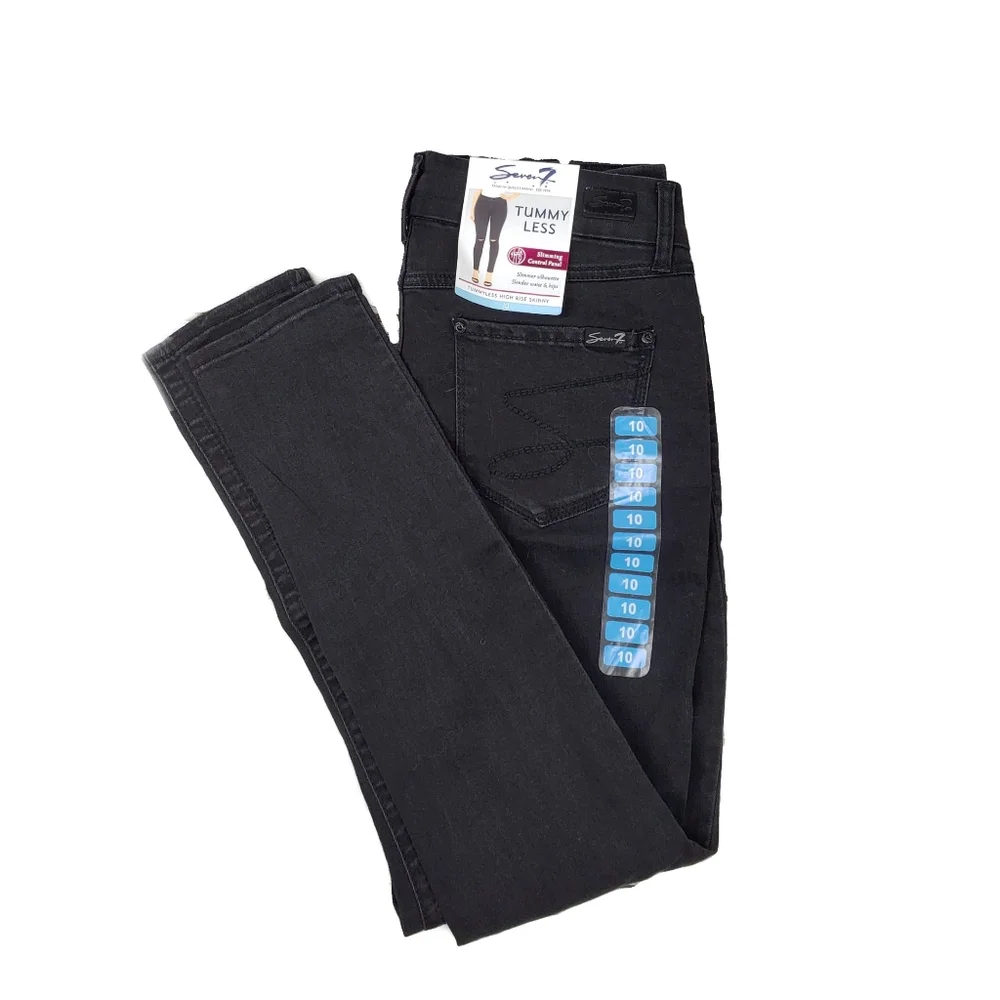 NWT Seven7 Womens Black Tummyless Black Distressed Ripped Knee Skinny Jeans - Picture 5 of 9